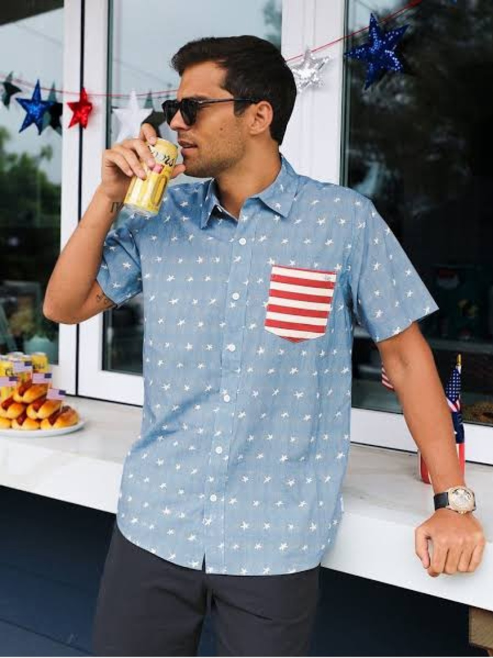 NEW! Tipsy Elves MEN'S AMERICAN PRIDE BUTTON DOWN SHIRT Size Large 🇺🇸